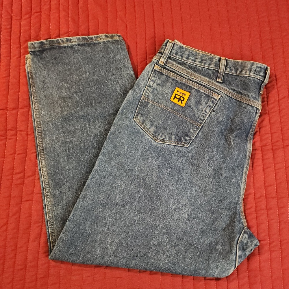 Wrangler Riggs FR Workwear Flame Resistant Jeans 44x30 Blue Acid Wash FR3W050